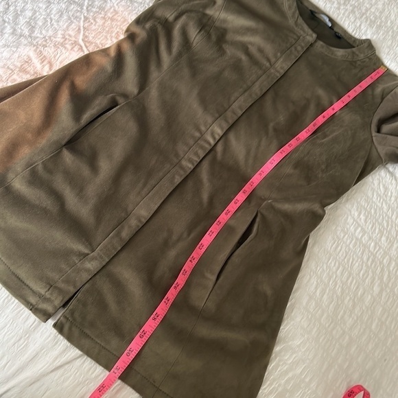 H by Halston Olive Green Faux Suede Knit Sleeve Belted Collarless Jacket Size 8 - Picture 14 of 16